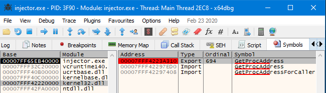 Breakpoint on GetProcAddress